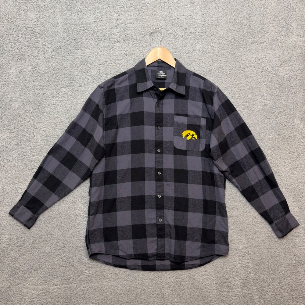 Iowa Hawkeyes Colosseum Shirt Men S Flannel Embroidered Logo Gray‎ Black Plaid